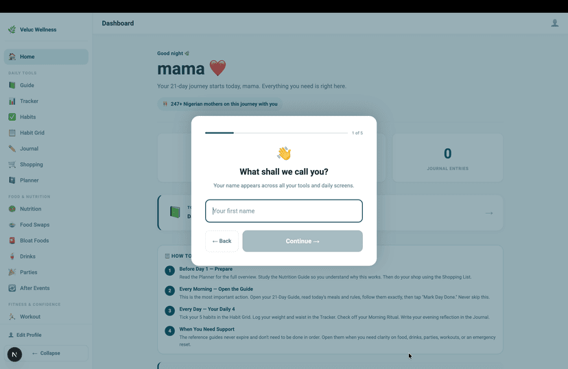 Veluc Wellness dashboard